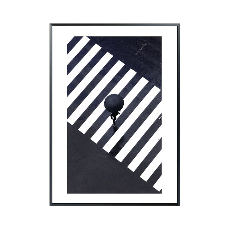 Zebra Crossing Wall Art Black and White Modernist Wrapped Canvas for Sitting Room Clearhalo 'Art Gallery' 'Canvas Art' 'Contemporary Art Gallery' 'Modern' Arts' 1656733