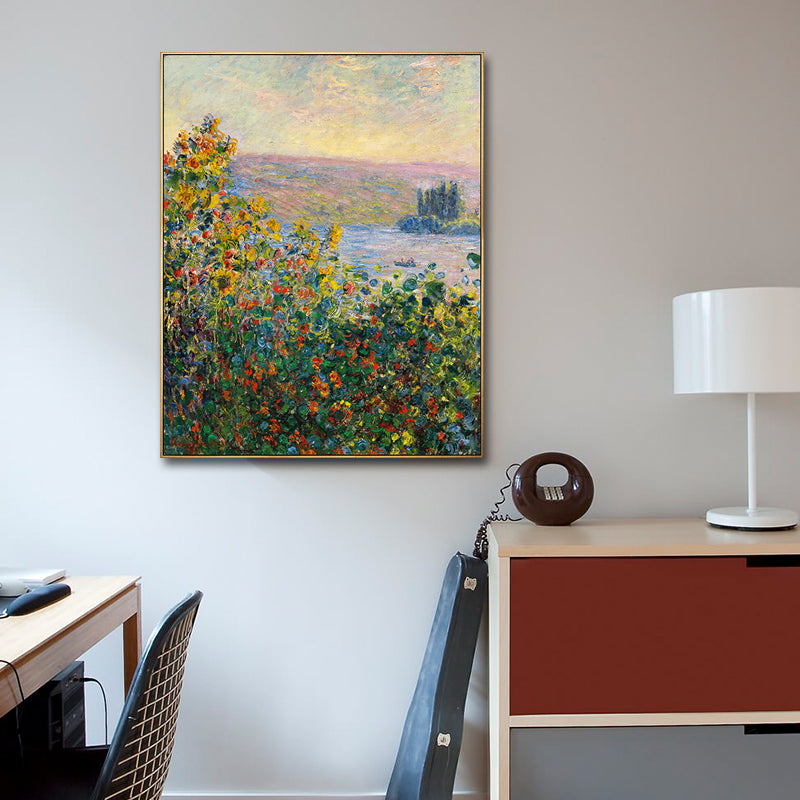 Green Rustic Wall Art Decor Blooming Flower by the Witte River Painting for Home Green Clearhalo 'Art Gallery' 'Canvas Art' 'Country Art Gallery' 'French Country' 'Rustic' Arts' 1656789