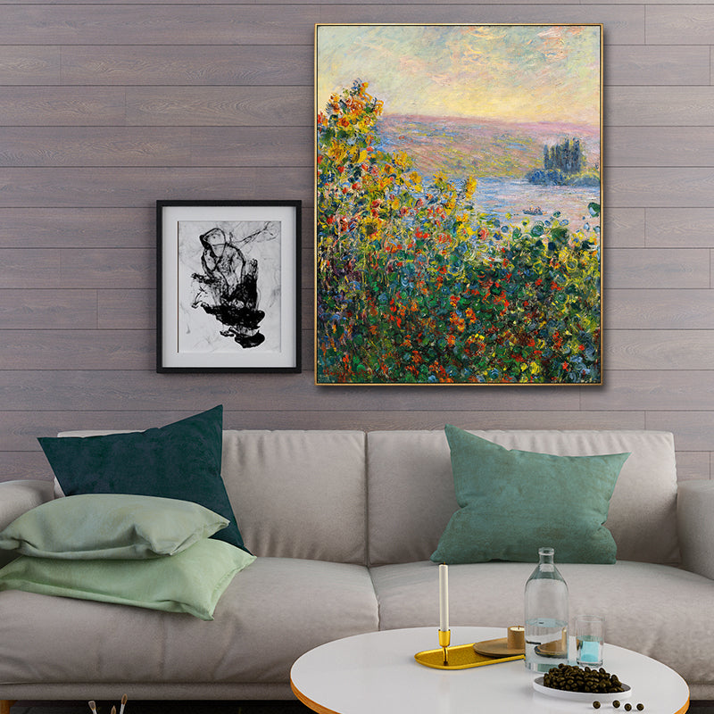 Green Rustic Wall Art Decor Blooming Flower by the Witte River Painting for Home Clearhalo 'Art Gallery' 'Canvas Art' 'Country Art Gallery' 'French Country' 'Rustic' Arts' 1656790