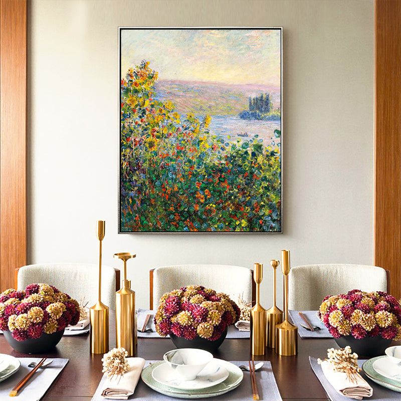 Green Rustic Wall Art Decor Blooming Flower by the Witte River Painting for Home Clearhalo 'Art Gallery' 'Canvas Art' 'Country Art Gallery' 'French Country' 'Rustic' Arts' 1656791