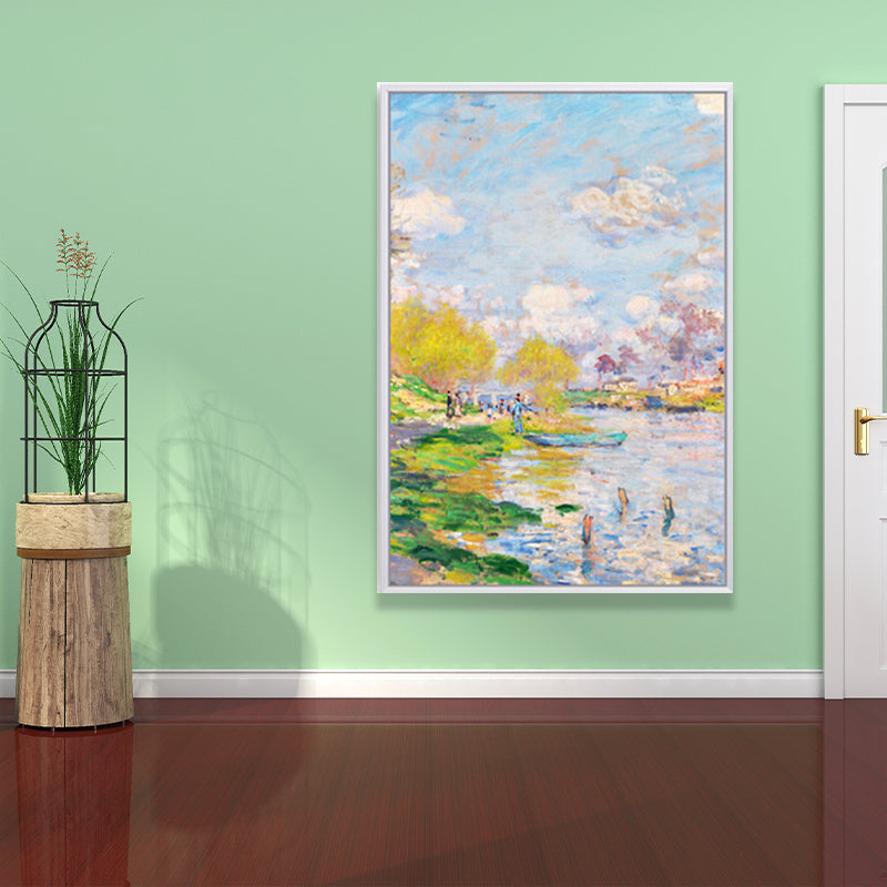 Spring in River Wall Decor Farmhouse Picturesque Scenery Canvas Art in Light Color Purple Design 1 Clearhalo 'Art Gallery' 'Canvas Art' 'Country Art Gallery' 'French Country' 'Rustic' Arts' 1656796