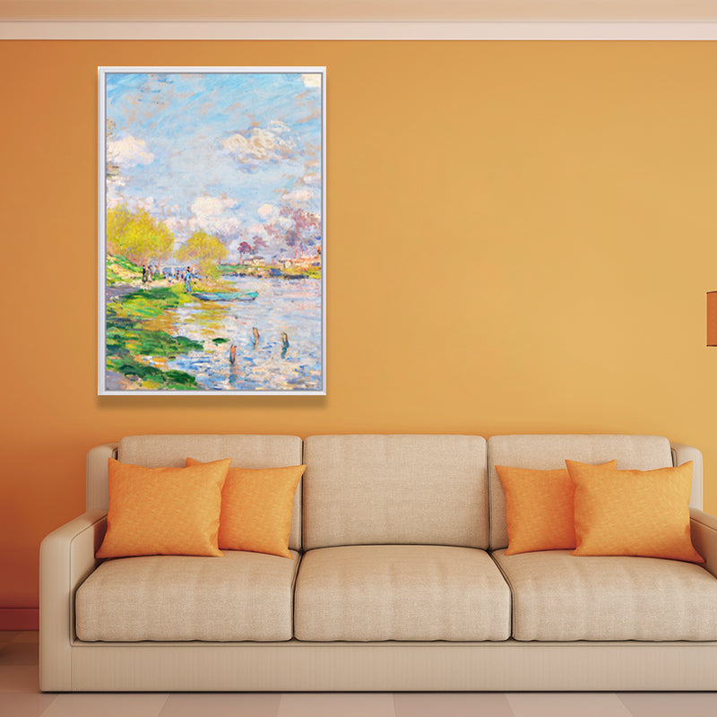 Spring in River Wall Decor Farmhouse Picturesque Scenery Canvas Art in Light Color Clearhalo 'Art Gallery' 'Canvas Art' 'Country Art Gallery' 'French Country' 'Rustic' Arts' 1656798