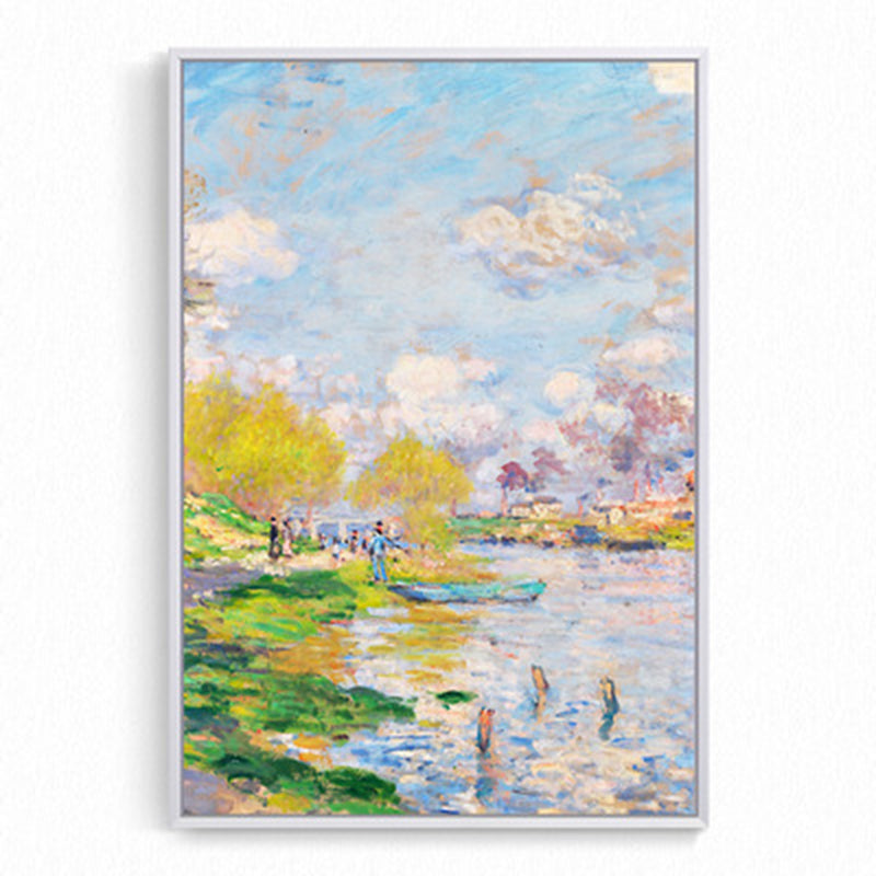 Spring in River Wall Decor Farmhouse Picturesque Scenery Canvas Art in Light Color Clearhalo 'Art Gallery' 'Canvas Art' 'Country Art Gallery' 'French Country' 'Rustic' Arts' 1656799