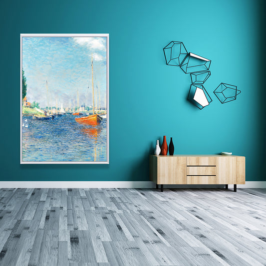 Monet Seine Springtime Scenery Painting Rustic Textured Family Room Wall Art Print Blue Clearhalo 'Art Gallery' 'Canvas Art' 'Country Art Gallery' 'French Country' 'Rustic' Arts' 1656811