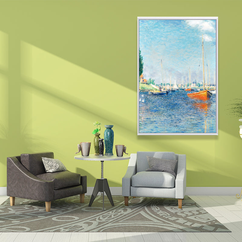 Monet Seine Springtime Scenery Painting Rustic Textured Family Room Wall Art Print Clearhalo 'Art Gallery' 'Canvas Art' 'Country Art Gallery' 'French Country' 'Rustic' Arts' 1656812