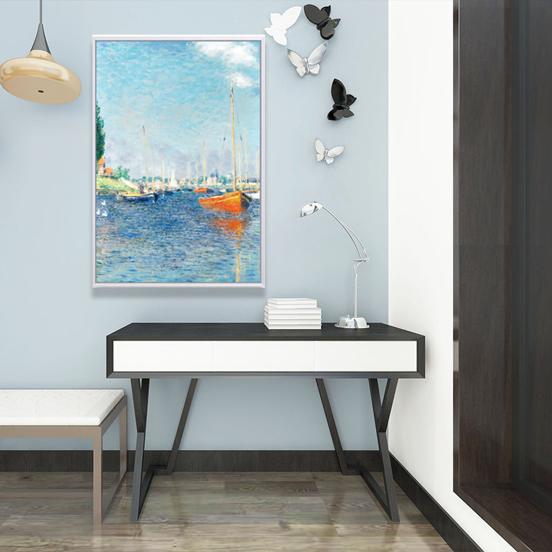 Monet Seine Springtime Scenery Painting Rustic Textured Family Room Wall Art Print Clearhalo 'Art Gallery' 'Canvas Art' 'Country Art Gallery' 'French Country' 'Rustic' Arts' 1656813