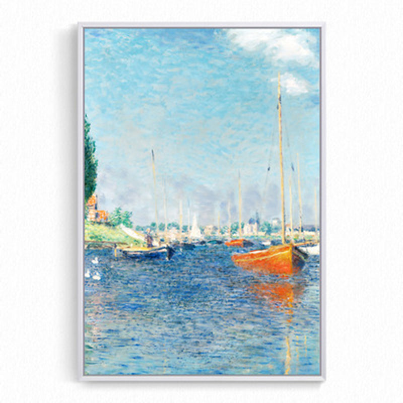Monet Seine Springtime Scenery Painting Rustic Textured Family Room Wall Art Print Clearhalo 'Art Gallery' 'Canvas Art' 'Country Art Gallery' 'French Country' 'Rustic' Arts' 1656814
