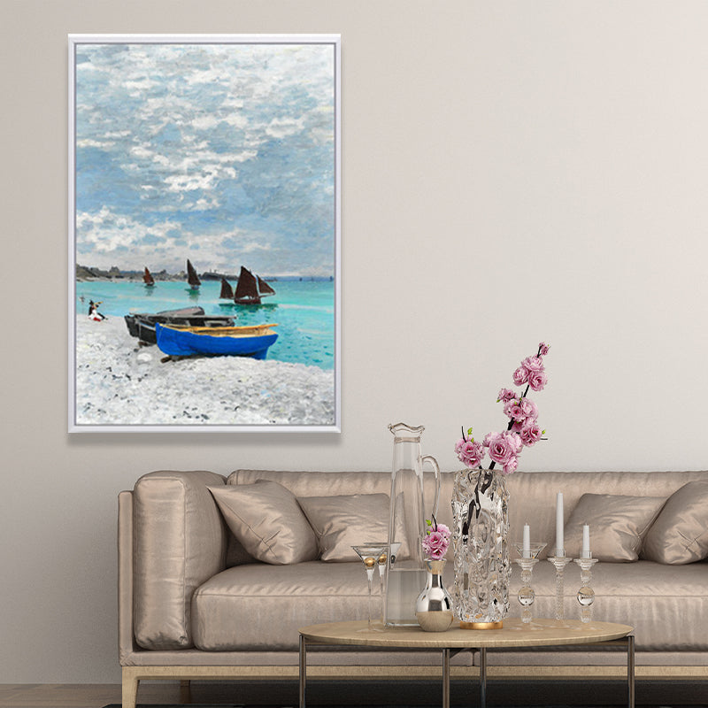 Monet Seine Springtime Scenery Painting Rustic Textured Family Room Wall Art Print Grey Clearhalo 'Art Gallery' 'Canvas Art' 'Country Art Gallery' 'French Country' 'Rustic' Arts' 1656818