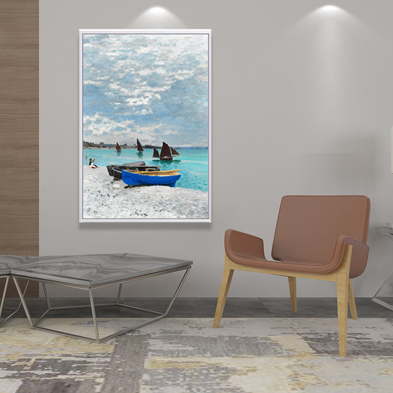 Monet Seine Springtime Scenery Painting Rustic Textured Family Room Wall Art Print Clearhalo 'Art Gallery' 'Canvas Art' 'Country Art Gallery' 'French Country' 'Rustic' Arts' 1656819