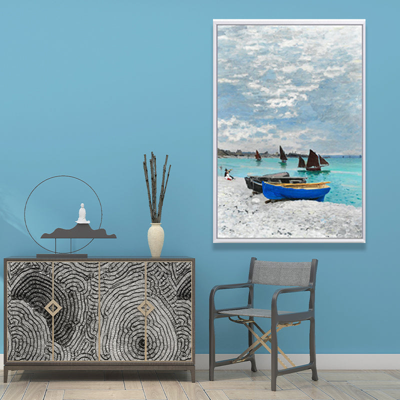 Monet Seine Springtime Scenery Painting Rustic Textured Family Room Wall Art Print Clearhalo 'Art Gallery' 'Canvas Art' 'Country Art Gallery' 'French Country' 'Rustic' Arts' 1656820