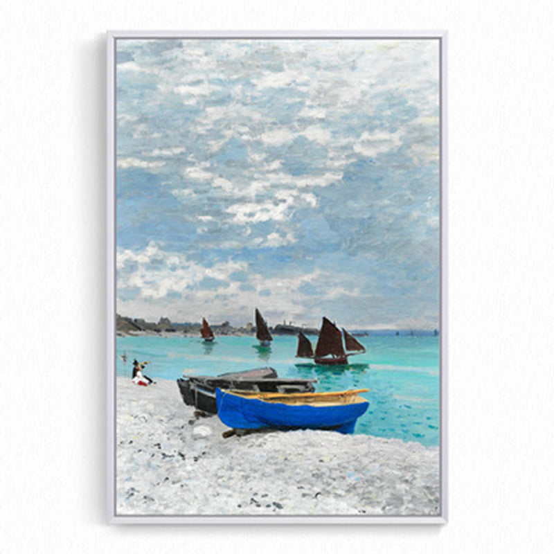 Monet Seine Springtime Scenery Painting Rustic Textured Family Room Wall Art Print Clearhalo 'Art Gallery' 'Canvas Art' 'Country Art Gallery' 'French Country' 'Rustic' Arts' 1656821