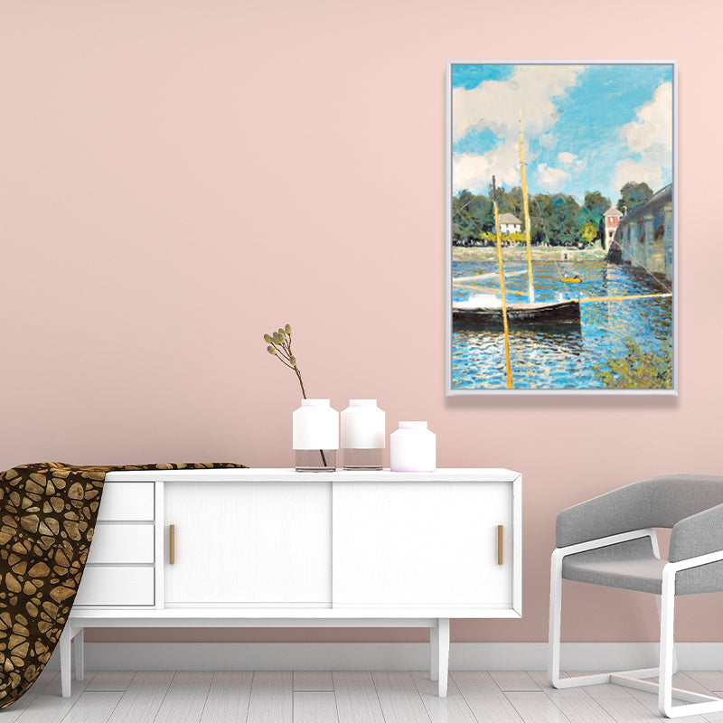 Monet Seine Springtime Scenery Painting Rustic Textured Family Room Wall Art Print Green Clearhalo 'Art Gallery' 'Canvas Art' 'Country Art Gallery' 'French Country' 'Rustic' Arts' 1656822
