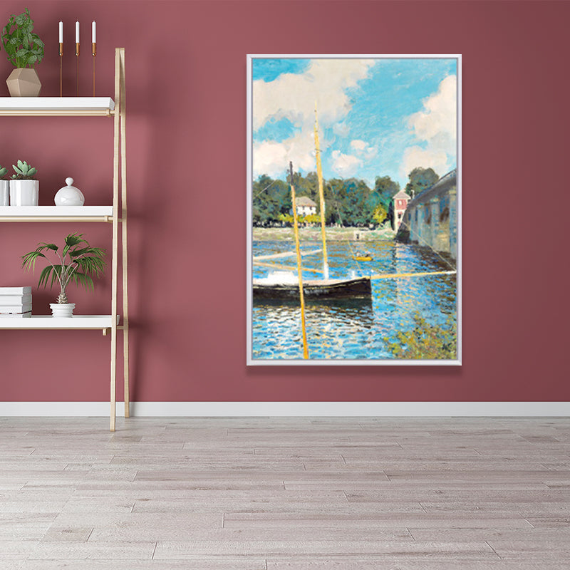 Monet Seine Springtime Scenery Painting Rustic Textured Family Room Wall Art Print Clearhalo 'Art Gallery' 'Canvas Art' 'Country Art Gallery' 'French Country' 'Rustic' Arts' 1656823