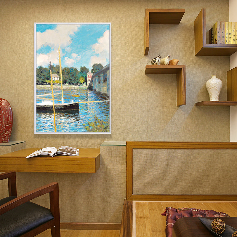 Monet Seine Springtime Scenery Painting Rustic Textured Family Room Wall Art Print Clearhalo 'Art Gallery' 'Canvas Art' 'Country Art Gallery' 'French Country' 'Rustic' Arts' 1656824