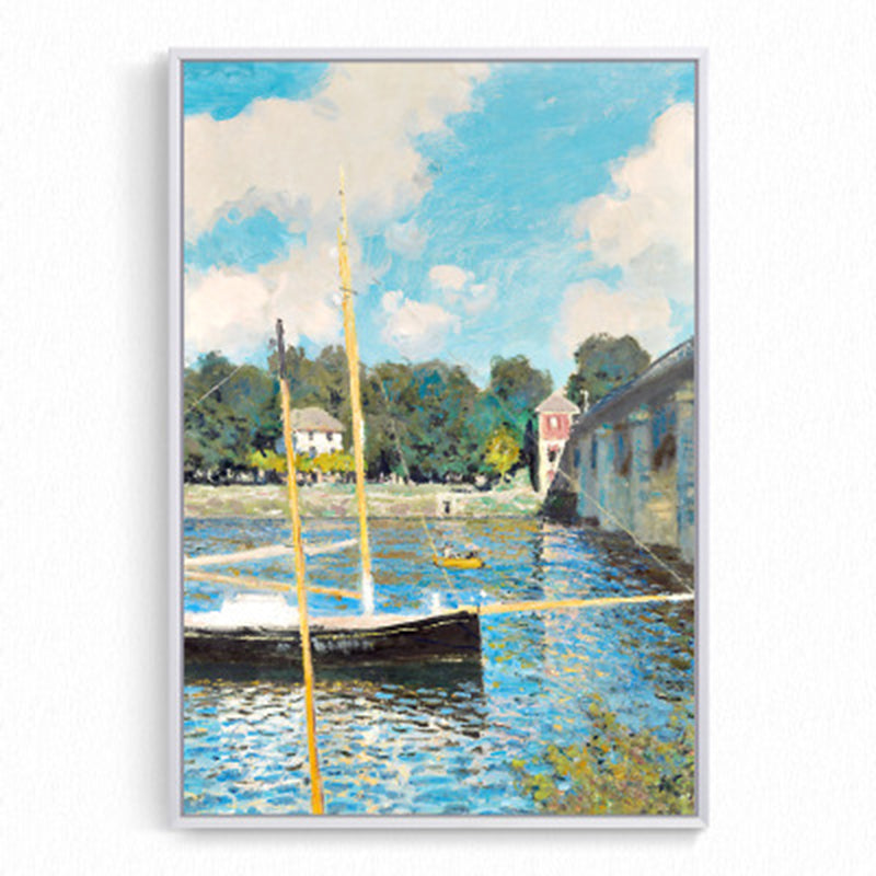 Monet Seine Springtime Scenery Painting Rustic Textured Family Room Wall Art Print Clearhalo 'Art Gallery' 'Canvas Art' 'Country Art Gallery' 'French Country' 'Rustic' Arts' 1656825