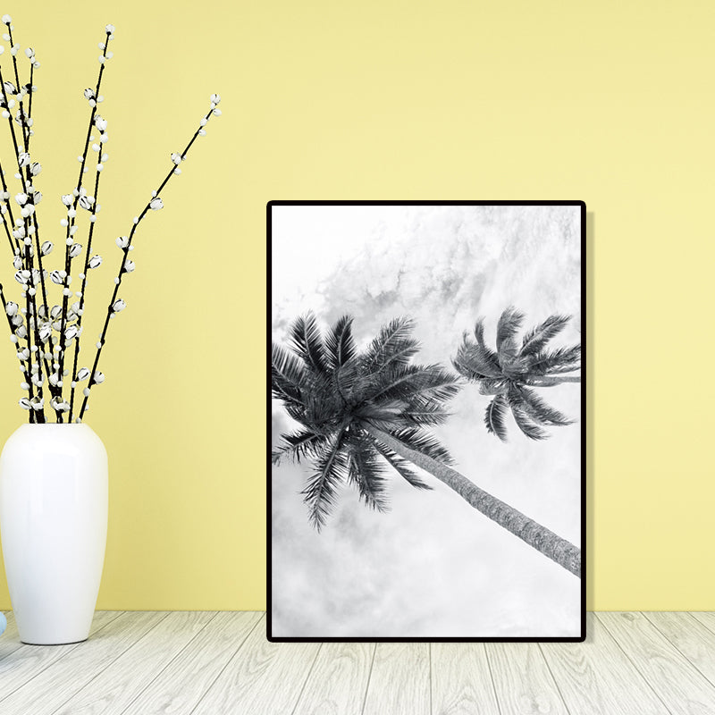 Photography Tropix Wall Art Print with Coconut Tree Looking-Up View in Grey for Room Clearhalo 'Art Gallery' 'Canvas Art' 'Coastal Art Gallery' 'Nautical' Arts' 1656838