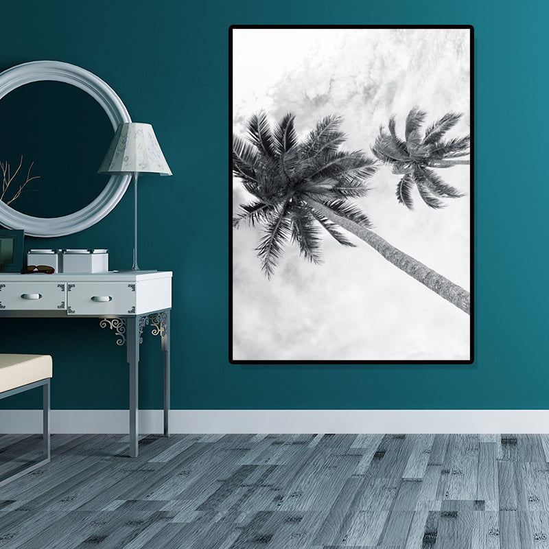 Photography Tropix Wall Art Print with Coconut Tree Looking-Up View in Grey for Room Clearhalo 'Art Gallery' 'Canvas Art' 'Coastal Art Gallery' 'Nautical' Arts' 1656839