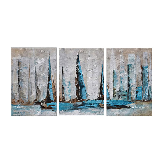 Sailing Vessels Painting Modern Enchanting Skyscrapers Wall Art in Blue for Room Clearhalo 'Art Gallery' 'Canvas Art' 'Contemporary Art Gallery' 'Modern' Arts' 1656847