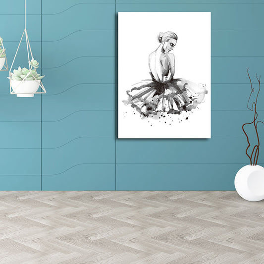 Ballerina Drawing Canvas Print Glam Elegant Dancer Wall Art Decor in Black for Home Clearhalo 'Arts' 'Canvas Art' 1656853