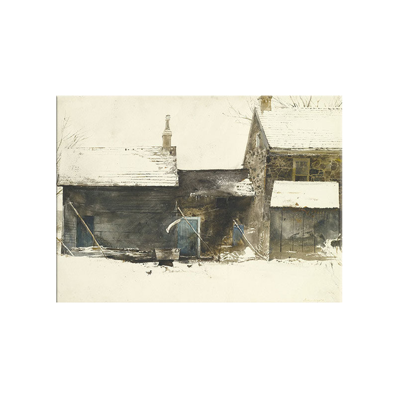 Country Snowy Houses Painting Canvas Textured Dark Color Wall Art for Bedroom Clearhalo 'Art Gallery' 'Canvas Art' 'Country Art Gallery' 'French Country' 'Rustic' Arts' 1656861