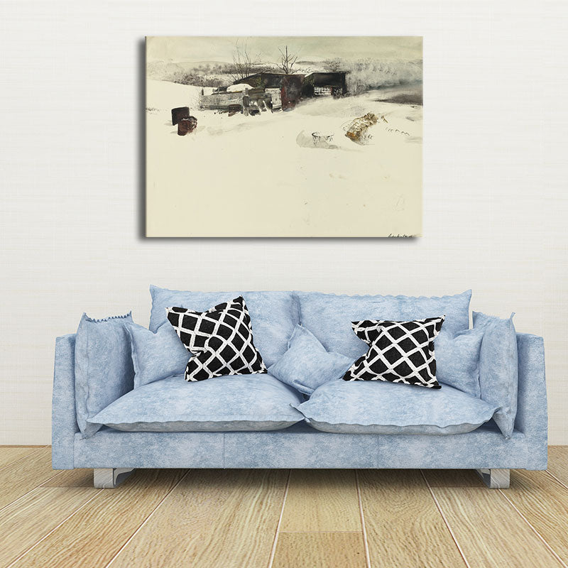 Country Snowy Houses Painting Canvas Textured Dark Color Wall Art for Bedroom White Clearhalo 'Art Gallery' 'Canvas Art' 'Country Art Gallery' 'French Country' 'Rustic' Arts' 1656865