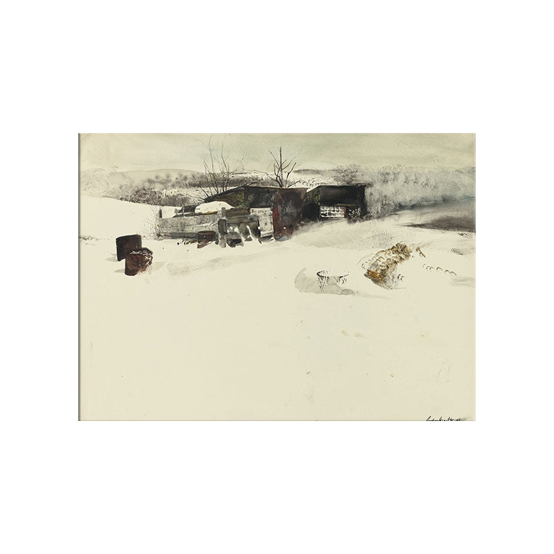 Country Snowy Houses Painting Canvas Textured Dark Color Wall Art for Bedroom Clearhalo 'Art Gallery' 'Canvas Art' 'Country Art Gallery' 'French Country' 'Rustic' Arts' 1656868