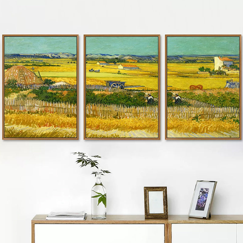 Poetic Wheat Field Painting for Home Van Gogh Artwork Wrapped Canvas in Green, Textured Clearhalo 'Art Gallery' 'Canvas Art' 'Country Art Gallery' 'French Country' 'Rustic' Arts' 1656877
