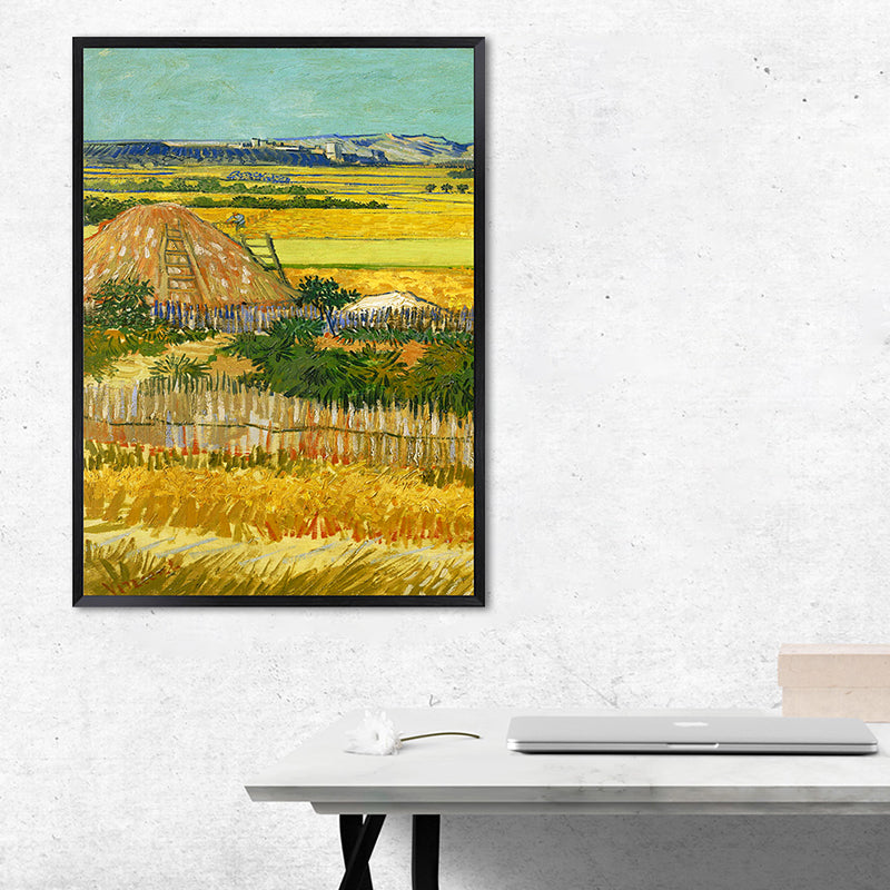 Poetic Wheat Field Painting for Home Van Gogh Artwork Wrapped Canvas in Green, Textured Yellow Design 1 Clearhalo 'Art Gallery' 'Canvas Art' 'Country Art Gallery' 'French Country' 'Rustic' Arts' 1656878