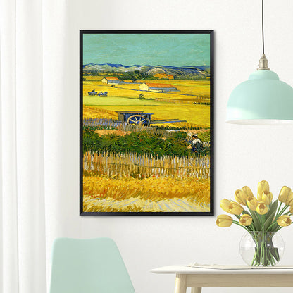 Poetic Wheat Field Painting for Home Van Gogh Artwork Wrapped Canvas in Green, Textured Yellow Design 2 Clearhalo 'Art Gallery' 'Canvas Art' 'Country Art Gallery' 'French Country' 'Rustic' Arts' 1656890