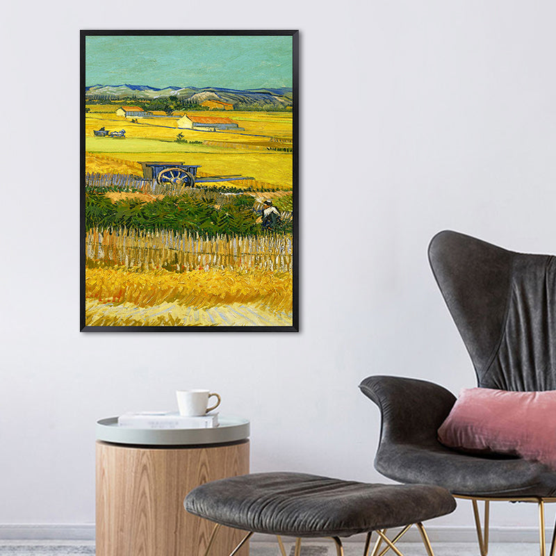 Poetic Wheat Field Painting for Home Van Gogh Artwork Wrapped Canvas in Green, Textured Clearhalo 'Art Gallery' 'Canvas Art' 'Country Art Gallery' 'French Country' 'Rustic' Arts' 1656891