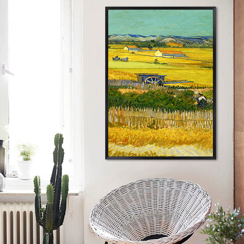 Poetic Wheat Field Painting for Home Van Gogh Artwork Wrapped Canvas in Green, Textured Clearhalo 'Art Gallery' 'Canvas Art' 'Country Art Gallery' 'French Country' 'Rustic' Arts' 1656892