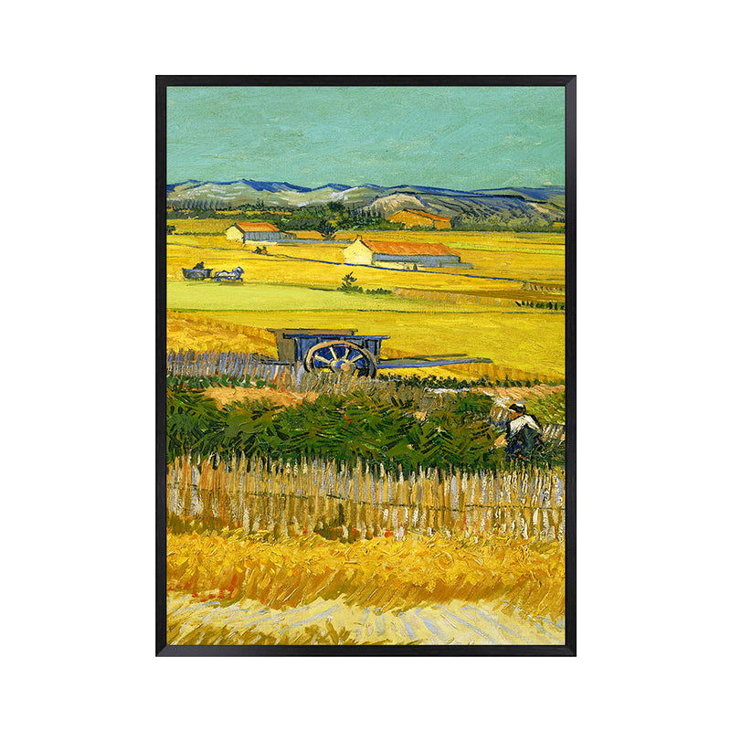 Poetic Wheat Field Painting for Home Van Gogh Artwork Wrapped Canvas in Green, Textured Clearhalo 'Art Gallery' 'Canvas Art' 'Country Art Gallery' 'French Country' 'Rustic' Arts' 1656893