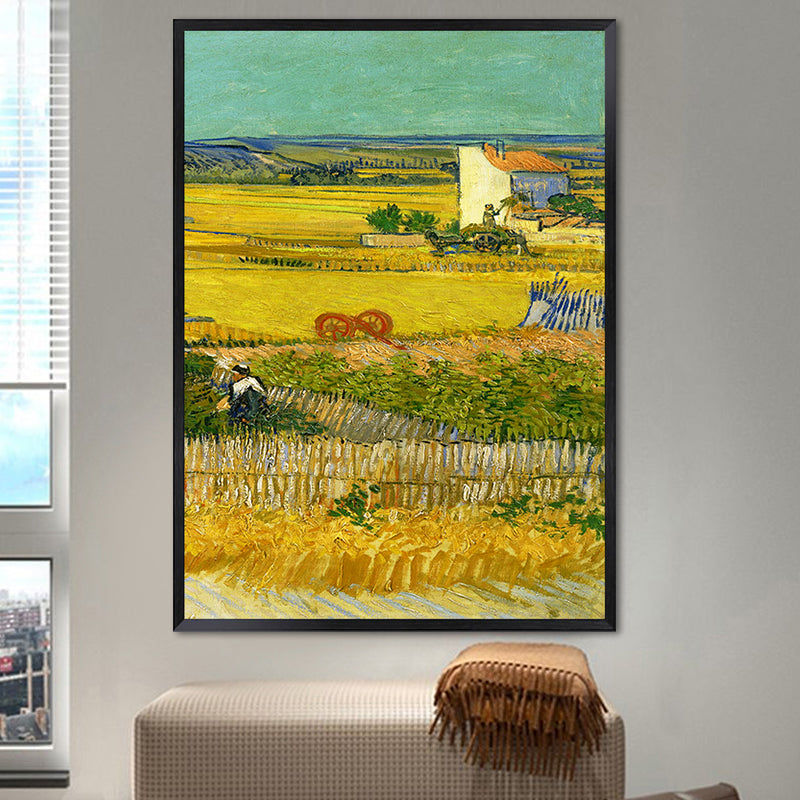 Poetic Wheat Field Painting for Home Van Gogh Artwork Wrapped Canvas in Green, Textured Yellow Design 3 Clearhalo 'Art Gallery' 'Canvas Art' 'Country Art Gallery' 'French Country' 'Rustic' Arts' 1656894