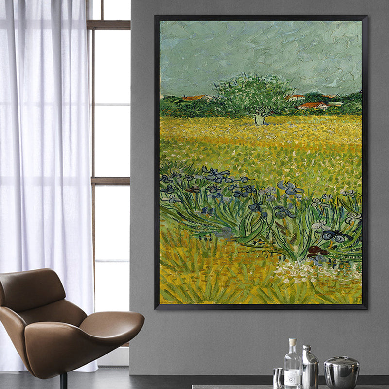 Poetic Wheat Field Painting for Home Van Gogh Artwork Wrapped Canvas in Green, Textured Green Design 1 Clearhalo 'Art Gallery' 'Canvas Art' 'Country Art Gallery' 'French Country' 'Rustic' Arts' 1656898