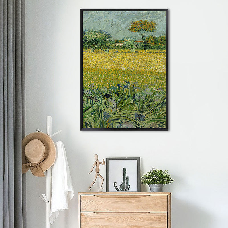 Poetic Wheat Field Painting for Home Van Gogh Artwork Wrapped Canvas in Green, Textured Clearhalo 'Art Gallery' 'Canvas Art' 'Country Art Gallery' 'French Country' 'Rustic' Arts' 1656907