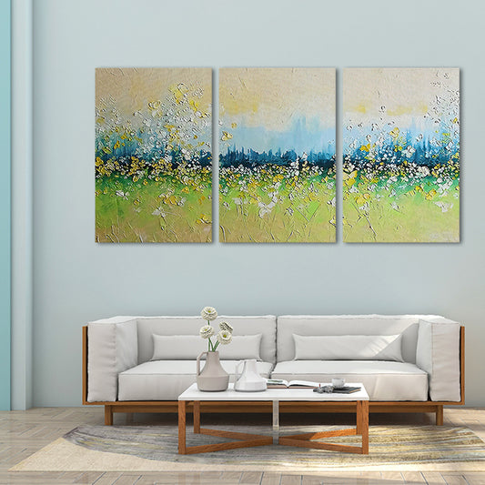 Green Flower Field Painting Multi-Piece Contemporary Living Room Canvas Wall Art Clearhalo 'Art Gallery' 'Canvas Art' 'Contemporary Art Gallery' 'Modern' Arts' 1656912