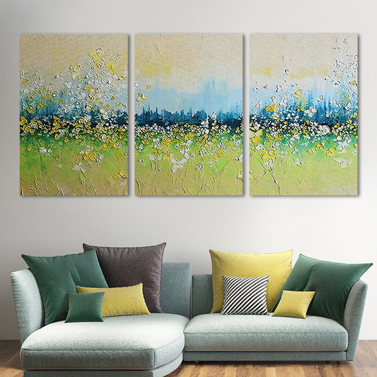 Green Flower Field Painting Multi-Piece Contemporary Living Room Canvas Wall Art Clearhalo 'Art Gallery' 'Canvas Art' 'Contemporary Art Gallery' 'Modern' Arts' 1656913