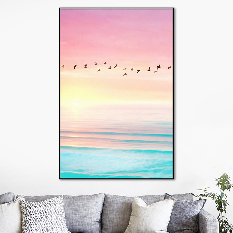 Colorful Coastal Scenery Canvas Print Textured Surface Wall Art Decor for Dining Room Pink Clearhalo 'Art Gallery' 'Canvas Art' 'Contemporary Art Gallery' 'Modern' Arts' 1656919