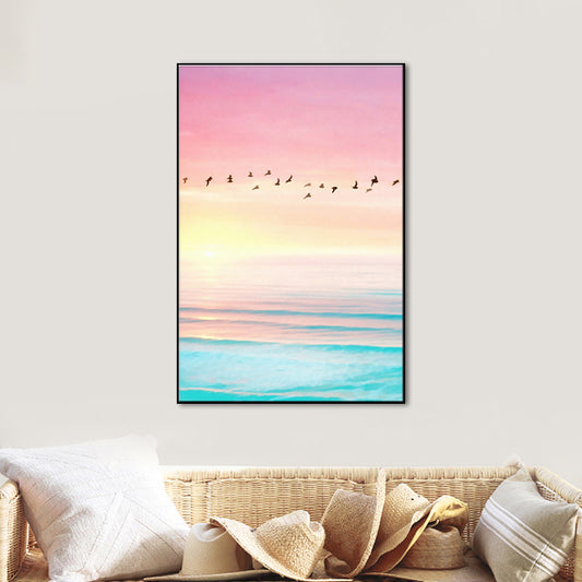 Colorful Coastal Scenery Canvas Print Textured Surface Wall Art Decor for Dining Room Clearhalo 'Art Gallery' 'Canvas Art' 'Contemporary Art Gallery' 'Modern' Arts' 1656922