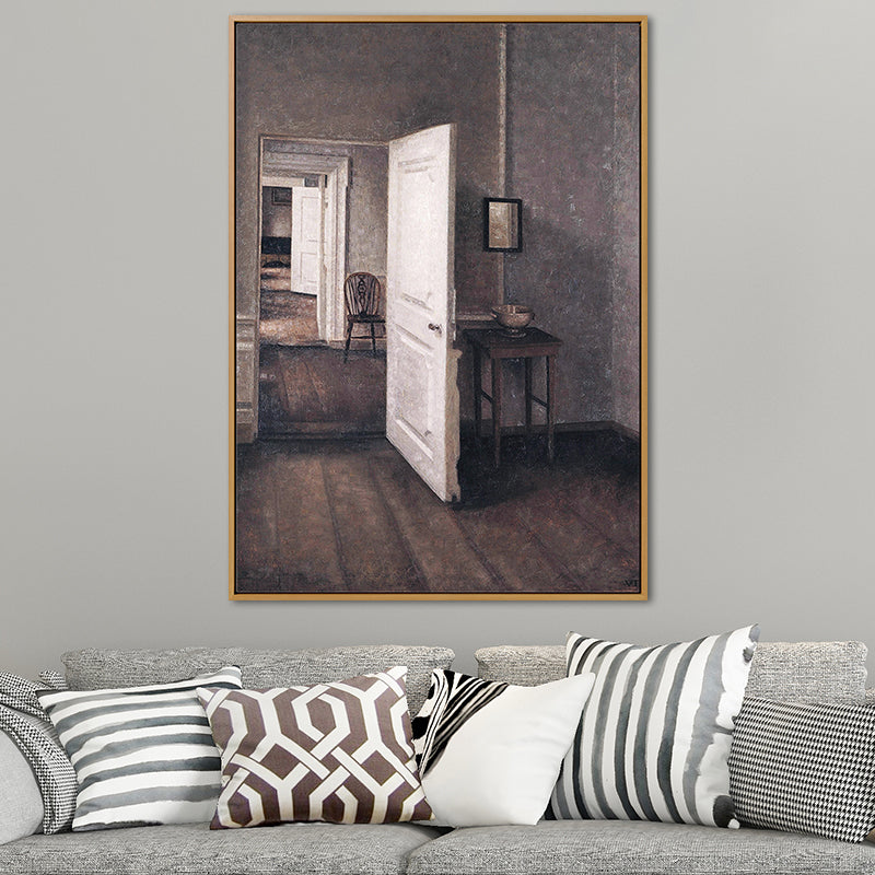 Grey House Interior View Painting Textured Traditional Sitting Room Wall Art White Clearhalo 'Art Gallery' 'Canvas Art' 'Traditional' Arts' 1656937