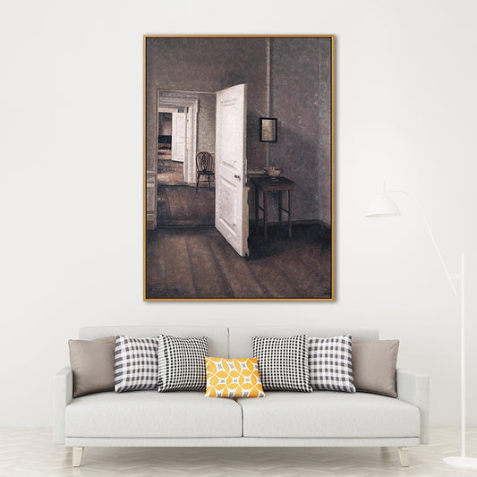 Grey House Interior View Painting Textured Traditional Sitting Room Wall Art Clearhalo 'Art Gallery' 'Canvas Art' 'Traditional' Arts' 1656938