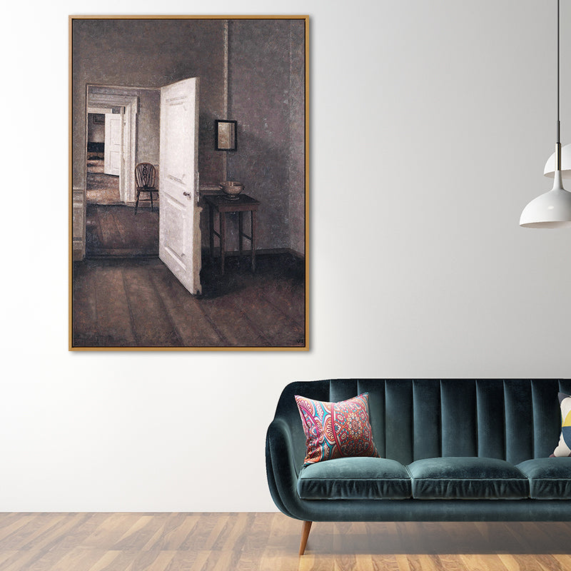 Grey House Interior View Painting Textured Traditional Sitting Room Wall Art Clearhalo 'Art Gallery' 'Canvas Art' 'Traditional' Arts' 1656939