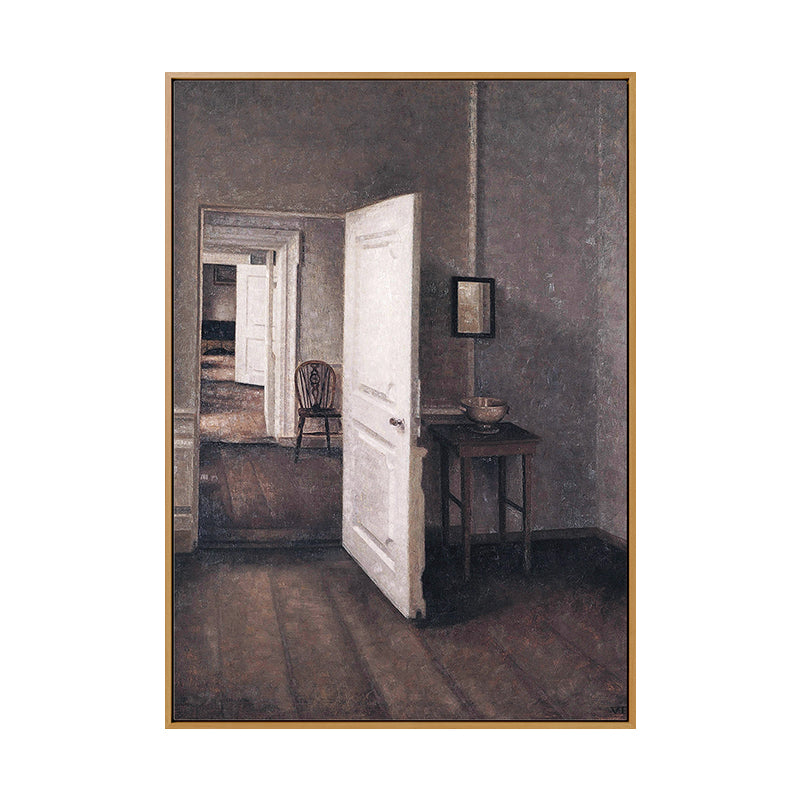 Grey House Interior View Painting Textured Traditional Sitting Room Wall Art Clearhalo 'Art Gallery' 'Canvas Art' 'Traditional' Arts' 1656940