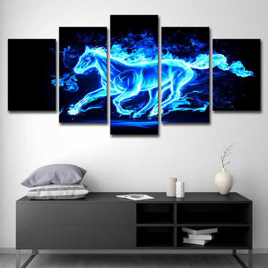 Multi-Piece Image Running Horse Painting Contemporary Canvas Wall Art, Multiple Sizes Blue Clearhalo 'Art Gallery' 'Canvas Art' 'Contemporary Art Gallery' 'Modern' Arts' 1656945