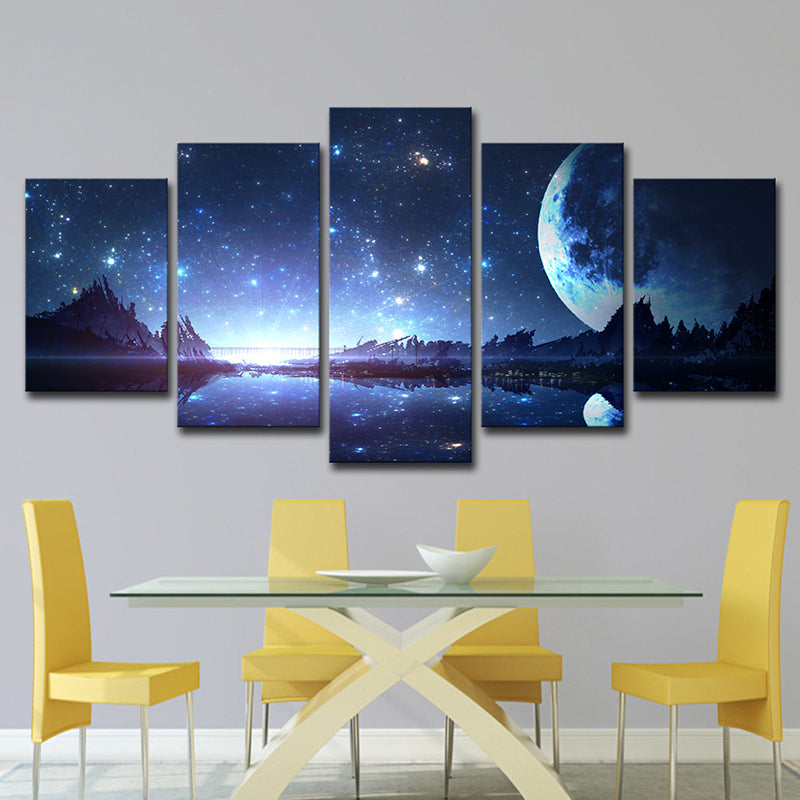 Kids Style Canvas Blue Starry Night and Forest Wall Decor, Multiple Sizes Options Clearhalo 'Art Gallery' 'Canvas Art' 'Kids' Arts' 1656970