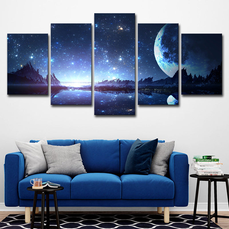 Kids Style Canvas Blue Starry Night and Forest Wall Decor, Multiple Sizes Options Clearhalo 'Art Gallery' 'Canvas Art' 'Kids' Arts' 1656971