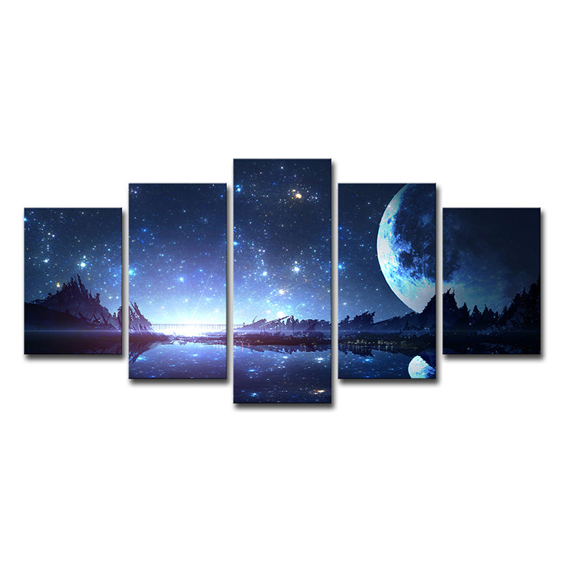 Kids Style Canvas Blue Starry Night and Forest Wall Decor, Multiple Sizes Options Clearhalo 'Art Gallery' 'Canvas Art' 'Kids' Arts' 1656972