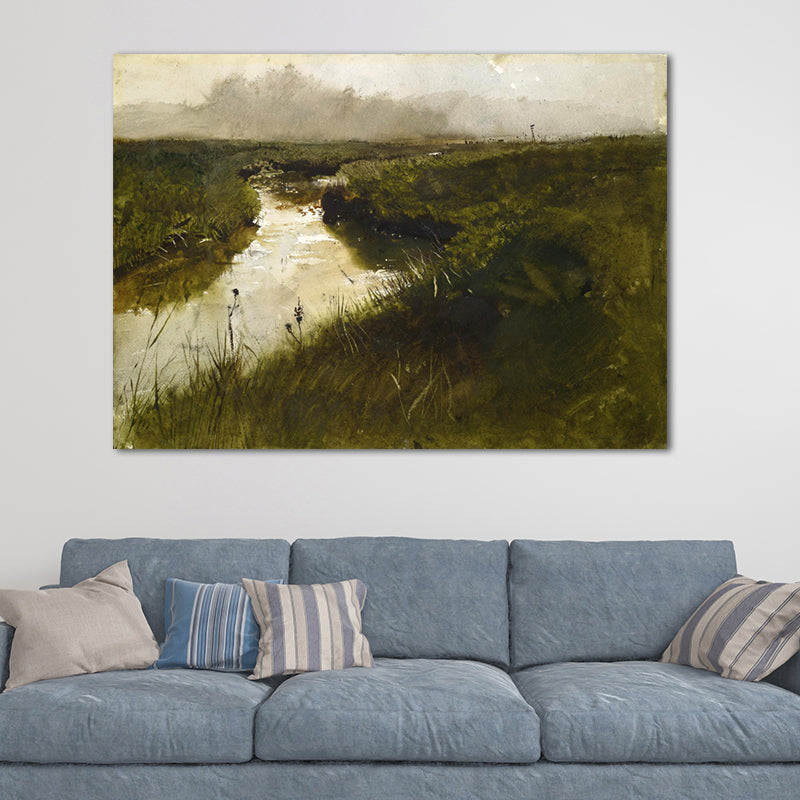 Wilds Painting Wall Decor Farmhouse Gloomy Scenery Canvas Art in Dark Color for Home Green Clearhalo 'Art Gallery' 'Canvas Art' 'Country Art Gallery' 'French Country' 'Rustic' Arts' 1656992