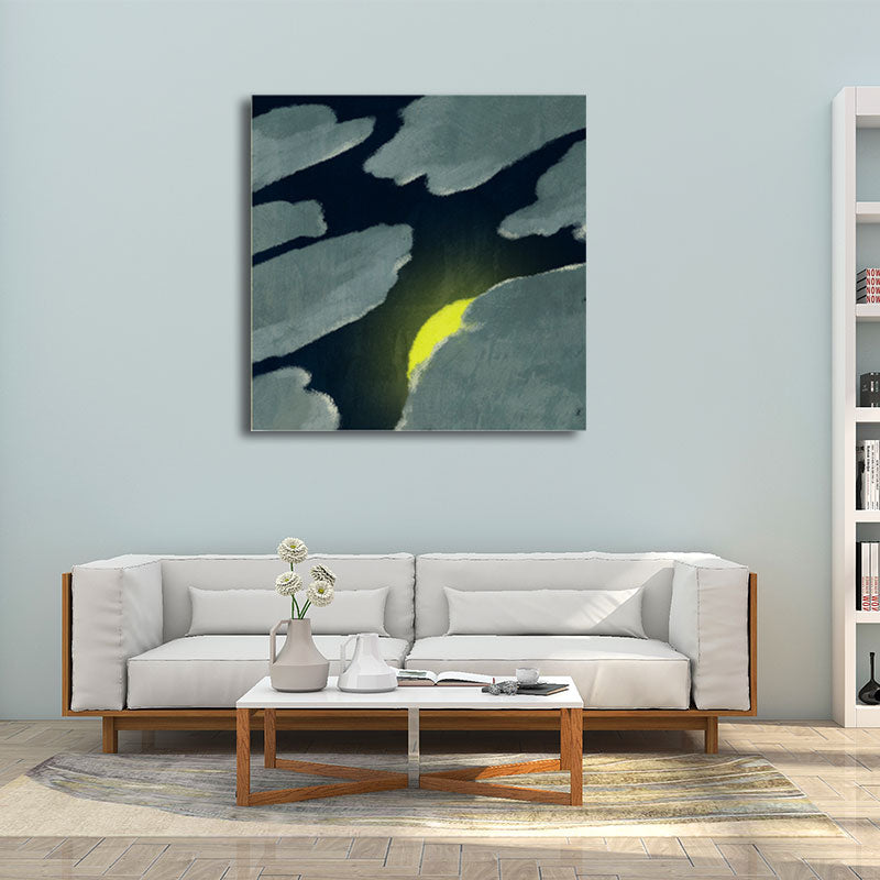 Moon Behind the Cloud Canvas Print Dark Color Childrens Art Painting for Kids Room Black Clearhalo 'Art Gallery' 'Canvas Art' 'Kids' Arts' 1657001