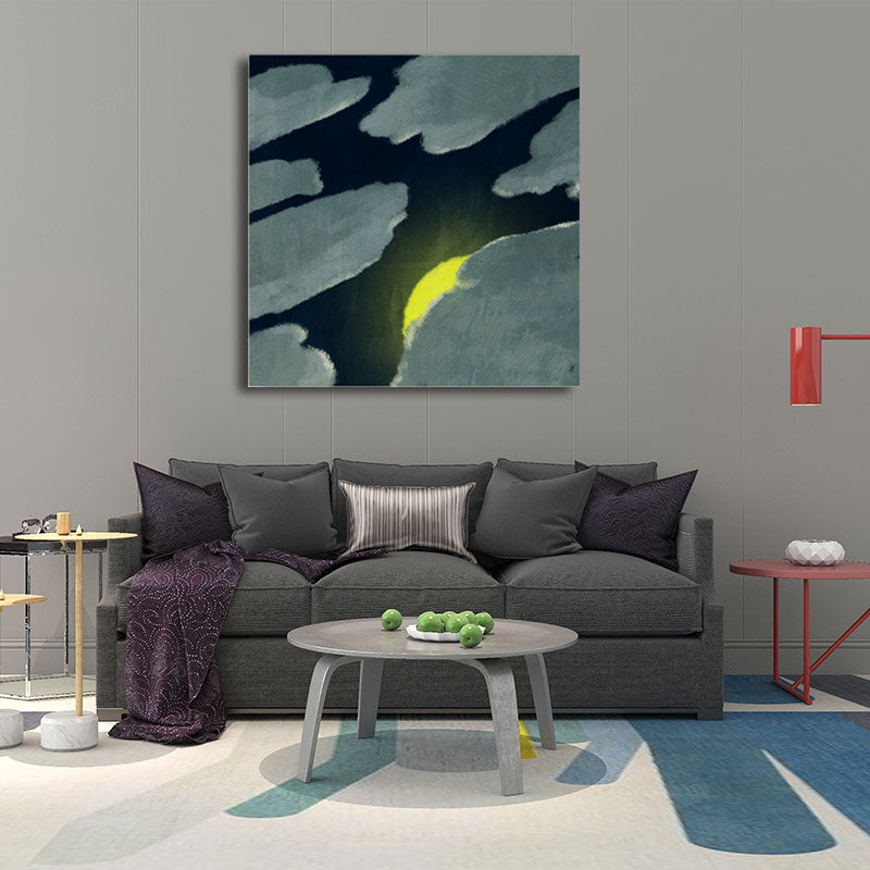 Moon Behind the Cloud Canvas Print Dark Color Childrens Art Painting for Kids Room Clearhalo 'Art Gallery' 'Canvas Art' 'Kids' Arts' 1657003